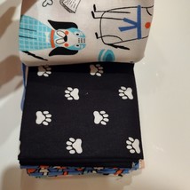 Craft Fabric, Fat Quarters, set of 5, Dogs Puppy Paw Prints Bones Fabric Pieces image 5