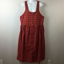 Handmade Homemade Women&#39;s Red Jumper Maxi Dress Buttons Plaid Size 12 - $44.99