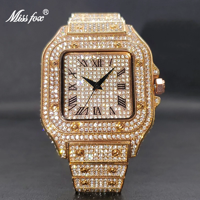 Ice Out Gold Watch For Men Street Style Hip Hop Waterproof Watches For M... - $71.56