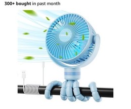 Oscillating Baby Stroller Fan, LED Night Light 4 Speeds Rechargeable 360... - $14.73
