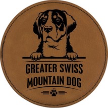 Greater Swiss Mountain Dog 4  Round Leather 6-Coaster Set with Holder - $19.99