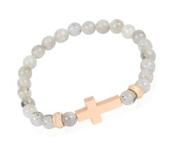 Cross Metallic Bar Beaded Stretch Bracelet - - £34.54 GBP