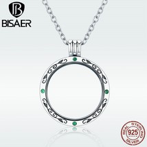 BISAER Memory Pendant Necklace 925 Sterling Silver Round Tree Leaves Wom... - £42.09 GBP