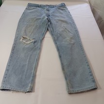 Carhartt Men’s Faded Blue Denim Distressed Jeans Measured Size 37×30 image 11