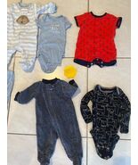 Baby Boy Infant Clothes Lot 6pc NB-3M Sleeper Rompers Mixed Patterns - $18.23