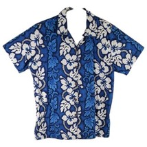 Kys Mens Hawaiian Shirt Blue Aloha Floral All Over Print Size Medium Vin... - $23.76