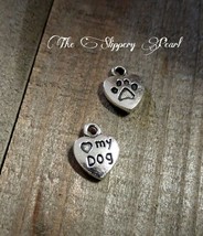 10 Paw Print Charms Word Pendants Heart Tags I LOVE MY DOG Pet Lover - £3.57 GBP