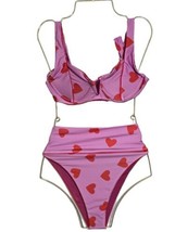 Beach Riot Small Highway Bikini Bottom Pink &amp; Red Valentine Hearts 2 Pieces - $69.59