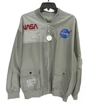 NASA Men’s Full Zip Jacket Windbreaker Gray Silver with Patches - £25.29 GBP