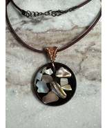 Brown Resin Pendant with Cracked Seashells Wire Wrapped Bail on Leather ... - $12.99