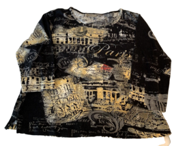 Jane Ashley T-Shirt Womens L All-Around Paris Graphics Cotton Stretch Knit - $16.34