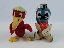 Vintage Felt plush animals blue Squirrel Bank Robber &amp; Pelican w/ hat Japan - £14.90 GBP