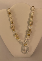Shimmery Beaded Necklace With Faux Crystal Gem At The End - £27.53 GBP