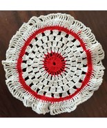 Vintage Red White Handmade Crochet Doily 6.5&quot; - $11.79 CAD