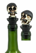Ebros Gift Set of 2 Bandito Skeleton Skull Gangster Mustache Wine Stopper 3&quot;H - £14.17 GBP