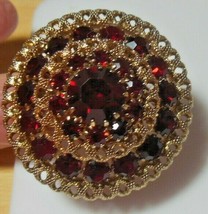 Vintage Dome Layered Red Rhinestone Brooch 1.1/2&quot; Diameter - £27.10 GBP