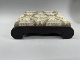 Antique Footstool Brown Wood Printed Fabric Cover Ottoman Bench Empire - £102.71 GBP