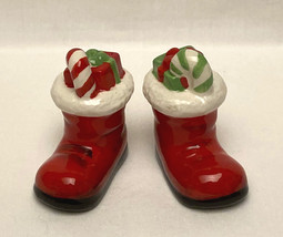 Hallmark Christmas mini salt &amp; pepper shakers set Santa Claus red boots - £3.91 GBP