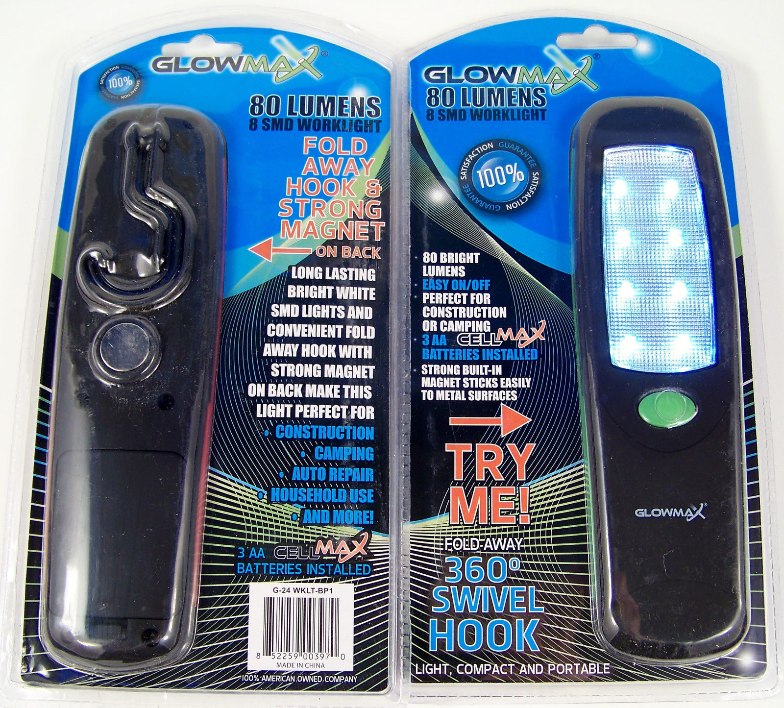 LED PORTABLE CORDLESS WORK LIGHT Flashlight with HANGER HOOK and Magnet Glow Max - $5.00