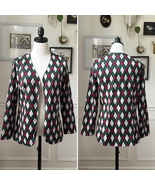 Vintage 70s Polyester Knit Argyle Cardigan Blazer Green Burgundy M - €21,01 EUR