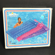 1998 swim raft blue ripple pool float built in pillow intex 90&quot;x34&quot; - £37.84 GBP