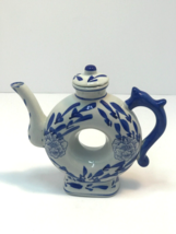 Teapot Chinese Vintage Blue White Porcelain Donut Hole Design Decoration... - £11.42 GBP