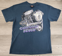 Vtg 1994 Harley Davidson Blue Chrome Fever  Single Stitch Shirt - Size L - £87.48 GBP