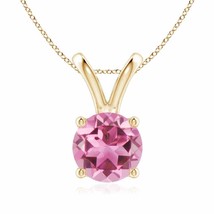 Authenticity Guarantee 
V-Bale Round Pink Tourmaline Solitaire Pendant in 14K... - £1,006.27 GBP