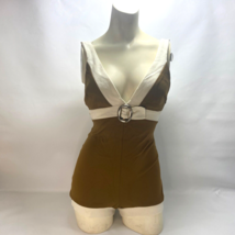 Vintage 1950s Womens One Piece Swim Suit Sm/Med Romper Pin Up Brown White Trim - £59.49 GBP