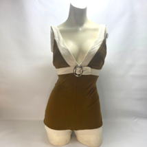 Vintage 1950s Womens One Piece Swim Suit Sm/Med Romper Pin Up Brown White Trim - £59.54 GBP