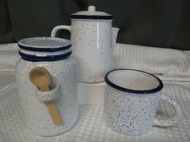 Ganz Ceramic Coffee Pot, Small Canister, Campfire Mug White &amp; Blue Speckle - $14.92