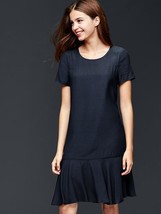 New GAP Women Drop Waist Navy Blue Crepe Short Sleeve Round Neck Lined D... - £31.14 GBP