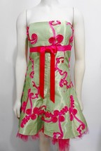 Jessica McClintock 4 Green Hot Pink Taffeta Prom Party Dress Crinoline S... - £35.64 GBP
