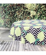 70 Inch Round Tablecloth with Lemon and Chevron Design Fabric Easy Care New - £16.17 GBP