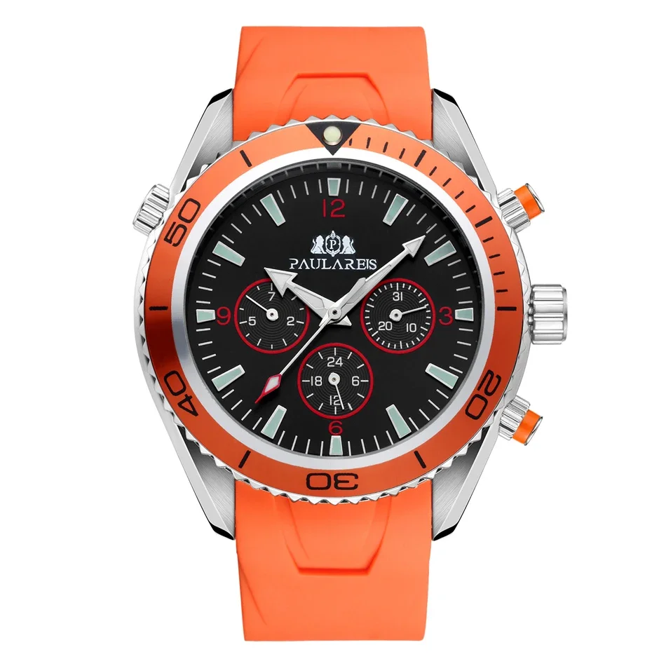 Automatic Watch for Men Mechanical Rubber Strap Orange Blue Black Dial R... - £54.44 GBP
