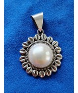 Large Taxco 925 Sterling Silver 20 Mm Pearl Sunflower Pendant Free Shipping - $1,825.04 MXN