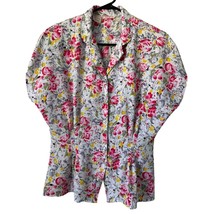 Tess Vintage Blouse Size 10 Medium Floral Peplum Button Down Polyester Pink - £10.06 GBP