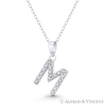 Initial Letter M Cubic Zirconia CZ Crystal Pendant .925 Sterling Silver Necklace - £21.03 GBP