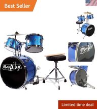 3 Piece Kids Drum Set with Throne, Cymbal, Pedal &amp; Drumsticks, Blue, - $163.34