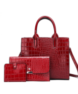 Luxury Top Handle 3 in 1 Crocodile Embossed Shoulder Bag - Red - £45.60 GBP