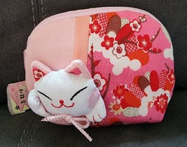 Nwt Fhzakka Series Japan Kawaii Cherry Blossom Pink Lucky Cat Coin Purse Pouch - £31.87 GBP