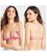 Auden Pink Satin Floral Lace Unlined Bralette Large NEW - $27.35 CAD
