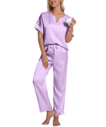 Womens Silk Satin Pajama Sets Short Sleeve Pjs V Neck Pajamas for Women ... - €39,50 EUR
