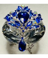 Vintage Large Ritzy Royal Blue and AB Rhinestone Brooch Jewelry - £44.69 GBP