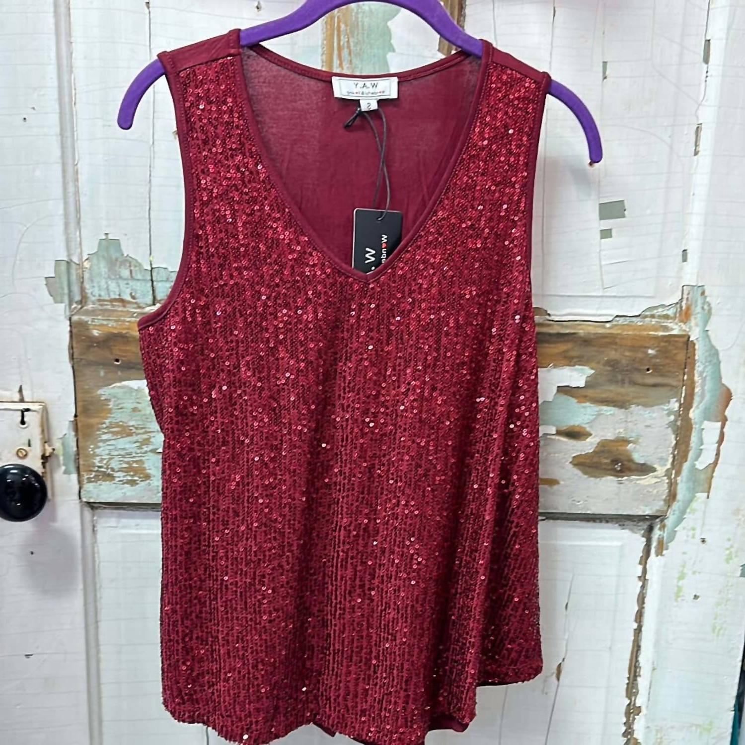 Way Women&#39;s Sequin Tank Top Wine - $34.00