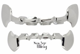 Fang Half Grillz Silver Plated Top &amp; Bottom Grill Slim Teeth Hip Hop - £7.81 GBP