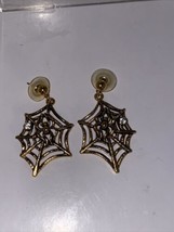 Dangle Spider Web and Flow Gothic Spider Earrings by Avon Rhinestone Gold Tone - £15.78 GBP