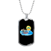 Camper Necklace Sun Sea Waves Necklace Stainless Steel or 18k Gold Dog Tag 24&quot;  - £37.79 GBP+