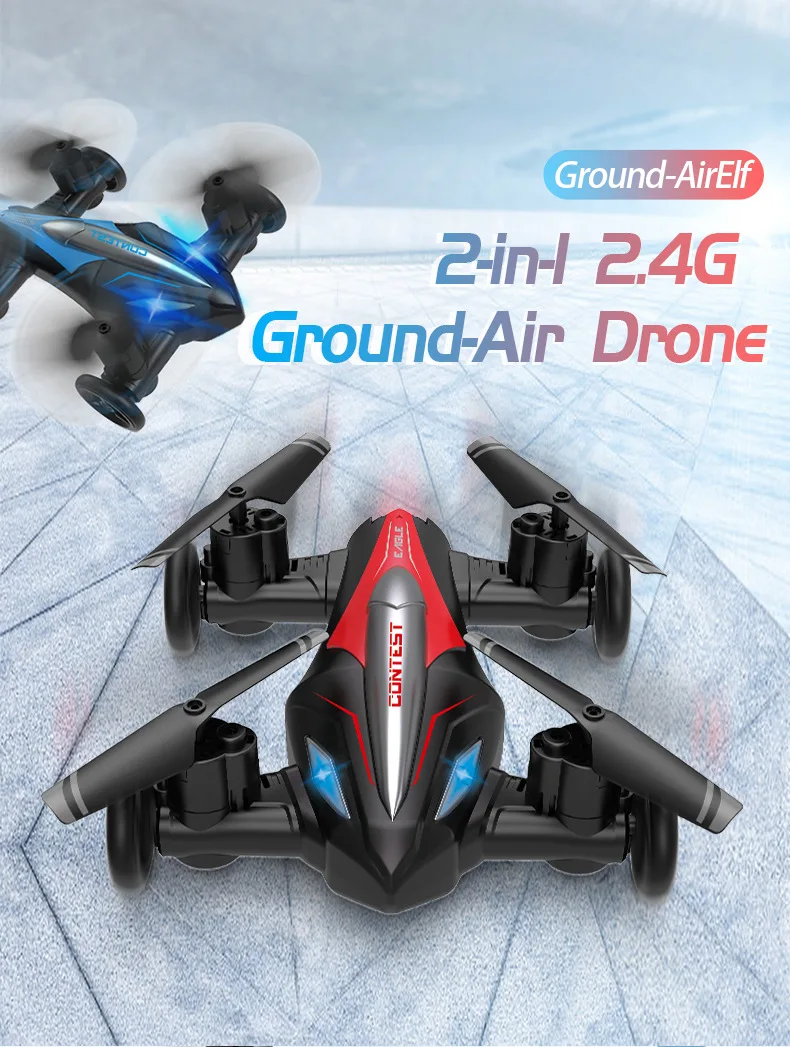 Upgrade 2.4G 2 In 1 Rc Drone land and air Quadcopter Helicopter car - £58.55 GBP