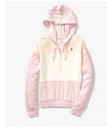 Victoria&#39;s secret Pink  1/2 Zip Color Block Pullover Hoodie Chalk Pink  ... - $36.58